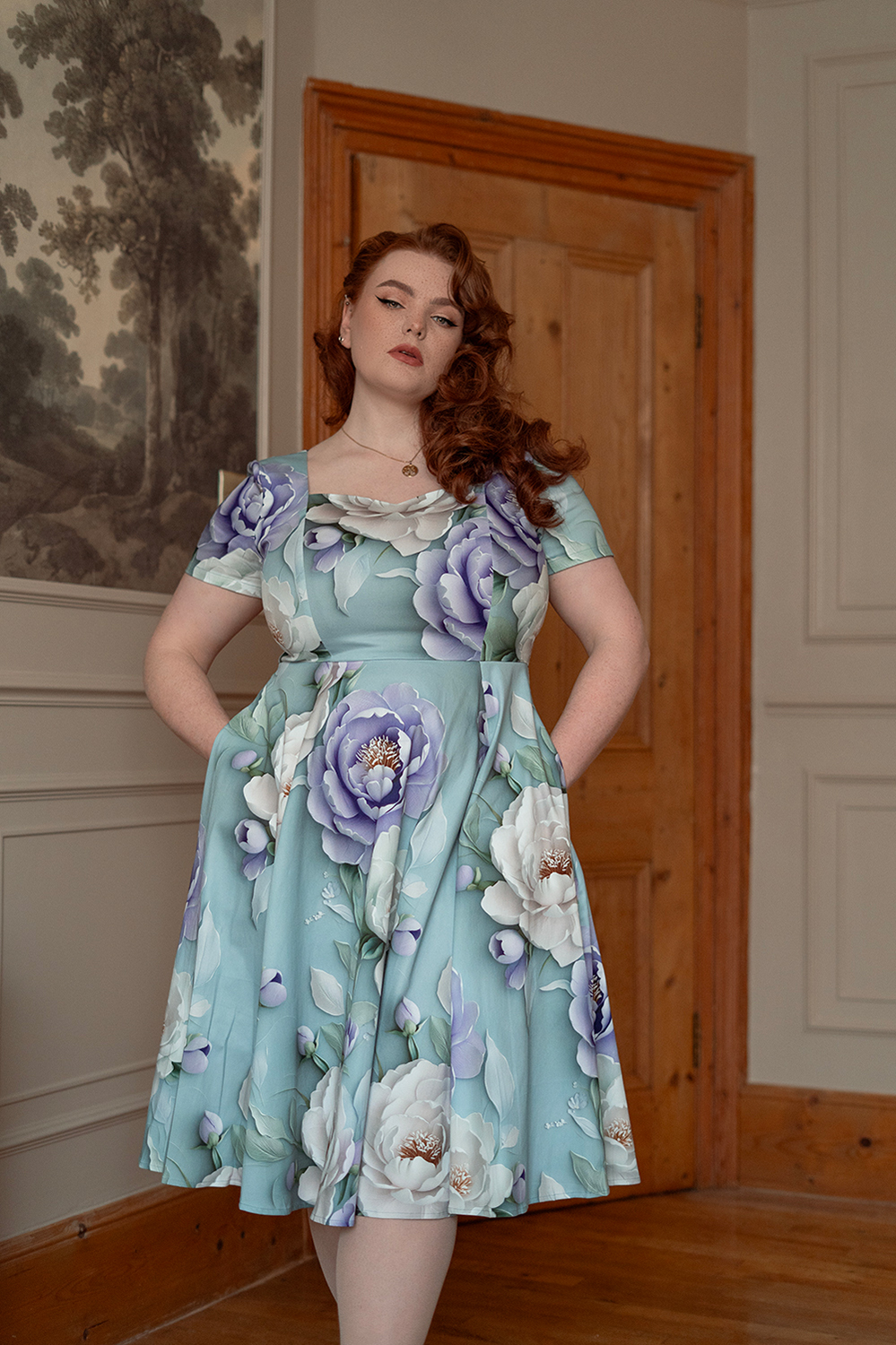 Lavender Peony Swing Dress in Plus Size